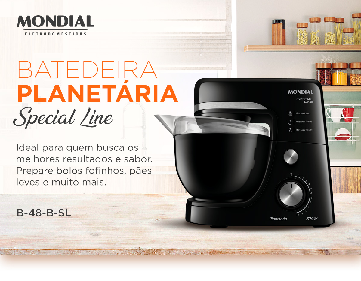 BATEDEIRA PLANETÁRIA Special Line B-48-B-SL. Ideal para quem busca os melhores resultados e sabor. Prepare bolos fofinhos, pães leves e muito mais.