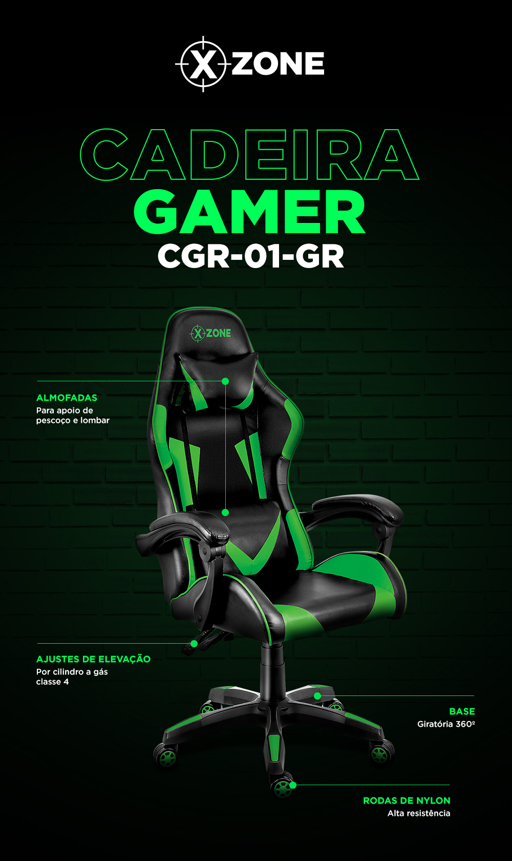 Cadeira Gamer CGR-01-GR